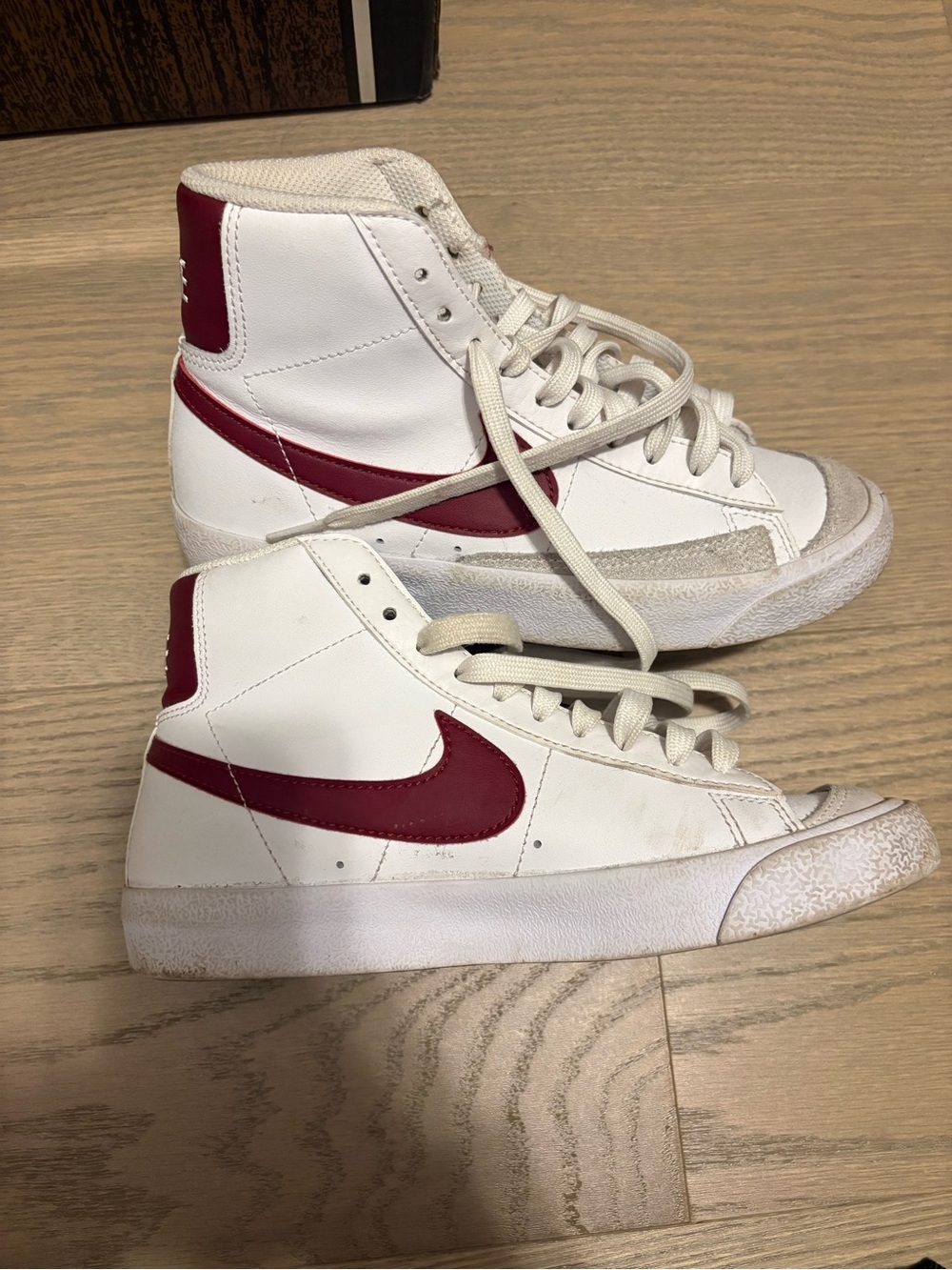 Nike High-Top Leather Sneakers in White and Red